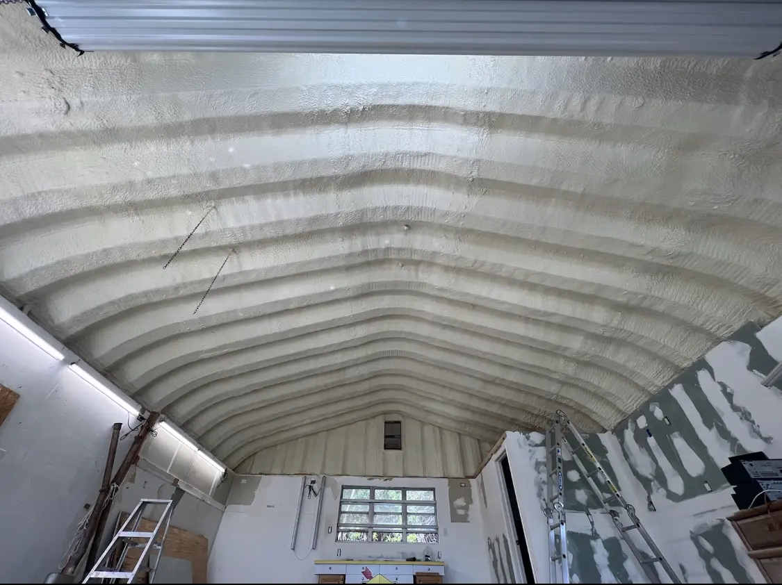 Spray polyurethane foam applied to the underside of a metal roof deck in Trotwood